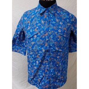 American Sweetheart Womens Small Dark Blue Paisley 3/4 Sleeve Button Up Top